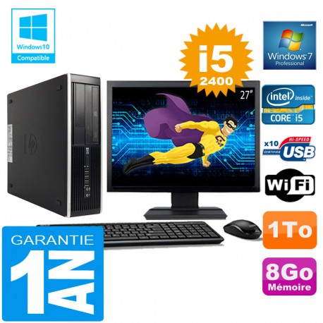 PC HP Compaq 8300 SFF Core I5-2400 Ram 8Go Disque 1 To Wifi W7 Ecran 27"