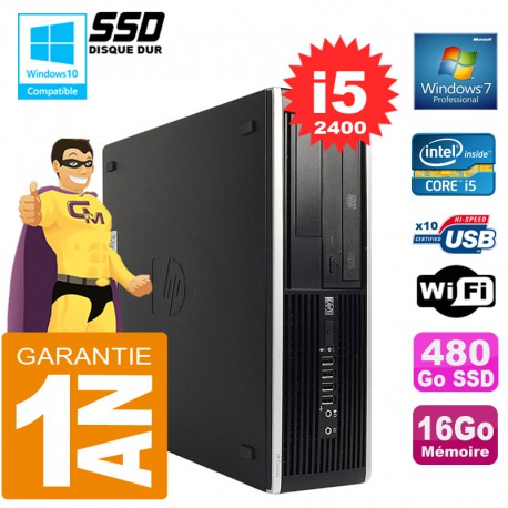 PC HP Compaq 8300 SFF Core I5-2400 Ram 16Go Disque 480Go SSD Graveur DVD Wifi W7