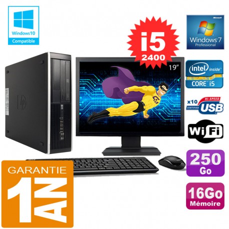 PC HP Compaq 8300 SFF Core I5-2400 Ram 16Go Disque 250 Go Wifi W7 Ecran 19"