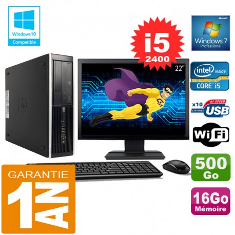 PC HP Compaq 8300 SFF Core I5-2400 Ram 16Go Disque 500 Go Wifi W7 Ecran 22"