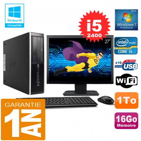 PC HP Compaq 8300 SFF Core I5-2400 Ram 16Go Disque 1 To Wifi W7 Ecran 27"