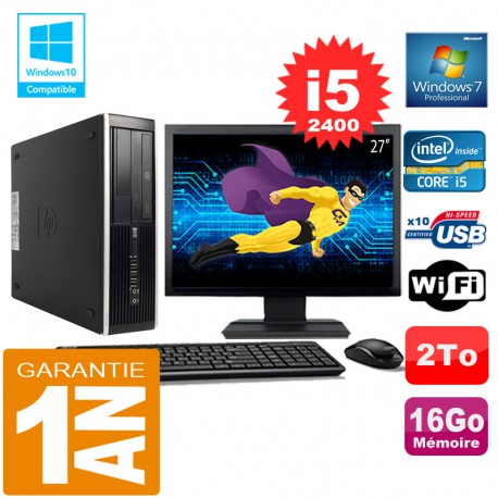 PC HP Compaq 8300 SFF Core I5-2400 Ram 16Go Disque 2 To Wifi W7 Ecran 27"