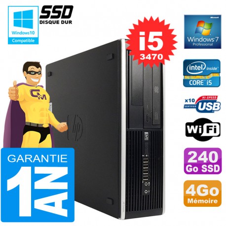 PC HP Compaq 8300 SFF Core I5-3470 Ram 4Go Disque 240 Go SSD Graveur DVD Wifi W7