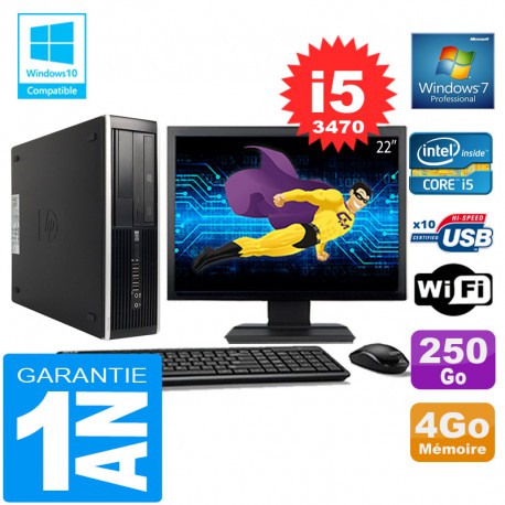 PC HP Compaq 8300 SFF Core I5-3470 Ram 4Go Disque 250 Go Wifi W7 Ecran 22"