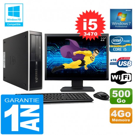 PC HP Compaq 8300 SFF Core I5-3470 Ram 4Go Disque 500 Go Wifi W7 Ecran 22"