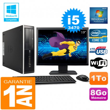 PC HP Compaq 8300 SFF Core I5-3470 Ram 8Go Disque 1 To Wifi W7 Ecran 19"