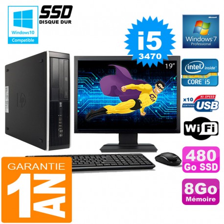 PC HP Compaq 8300 SFF Core I5-3470 Ram 8Go Disque 480 Go SSD Wifi W7 Ecran 19"