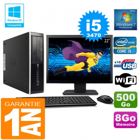 PC HP Compaq 8300 SFF Core I5-3470 Ram 8Go Disque 500 Go Wifi W7 Ecran 22"