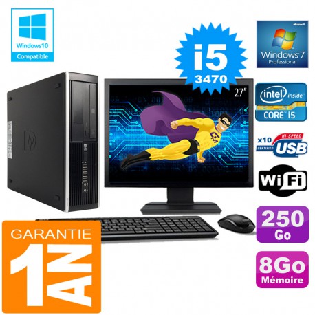 PC HP Compaq 8300 SFF Core I5-3470 Ram 8Go Disque 250 Go Wifi W7 Ecran 27"
