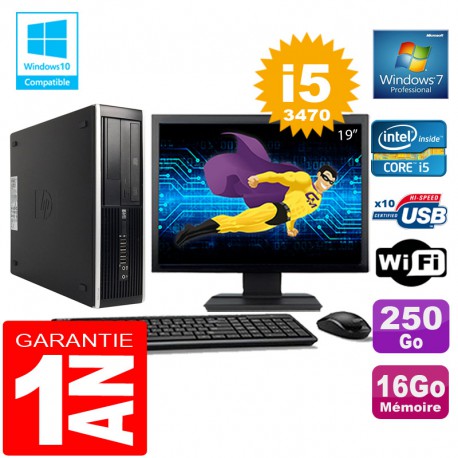 PC HP Compaq 8300 SFF Core I5-3470 Ram 16Go Disque 250 Go Wifi W7 Ecran 19"