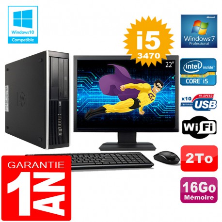 PC HP Compaq 8300 SFF Core I5-3470 Ram 16Go Disque 2 To Wifi W7 Ecran 22"