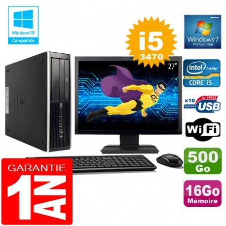PC HP Compaq 8300 SFF Core I5-3470 Ram 16Go Disque 500 Go Wifi W7 Ecran 27"