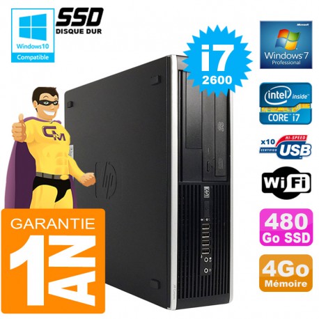 PC HP Compaq 8300 SFF Core I7-2600 Ram 4Go Disque 480 Go SSD Graveur DVD Wifi W7