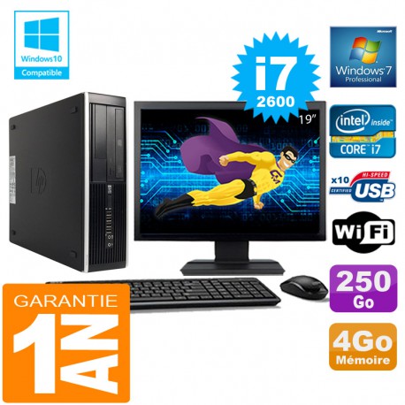 PC HP Compaq 8300 SFF Core I7-2600 Ram 4Go Disque 250 Go Wifi W7 Ecran 19"