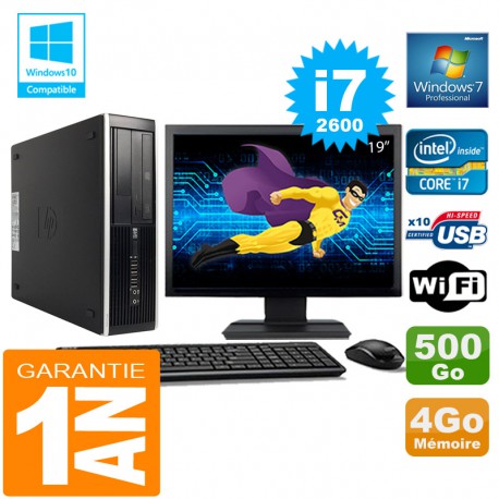 PC HP Compaq 8300 SFF Core I7-2600 Ram 4Go Disque 500 Go Wifi W7 Ecran 19"