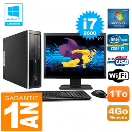 PC HP Compaq 8300 SFF Core I7-2600 Ram 4Go Disque 1 To Wifi W7 Ecran 19"