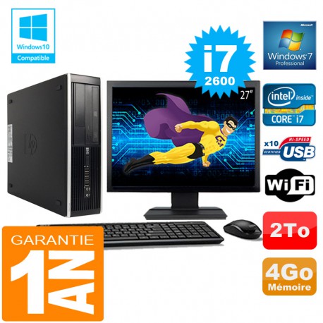 PC HP Compaq 8300 SFF Core I7-2600 Ram 4Go Disque 2 To Wifi W7 Ecran 27"