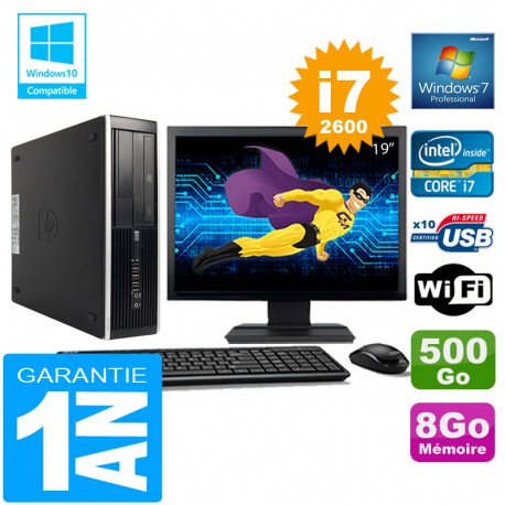PC HP Compaq 8300 SFF Core I7-2600 Ram 8Go Disque 500 Go Wifi W7 Ecran 19"