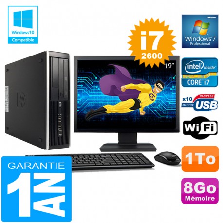 PC HP Compaq 8300 SFF Core I7-2600 Ram 8Go Disque 1 To Wifi W7 Ecran 19"
