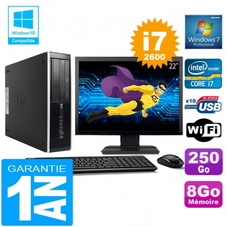 PC HP Compaq 8300 SFF Core I7-2600 Ram 8Go Disque 250 Go Wifi W7 Ecran 22"