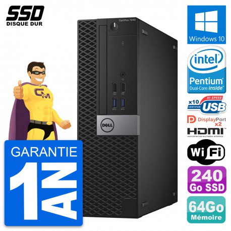 PC Dell OptiPlex 7040 SFF Intel G4400 RAM 64Go SSD 240Go HDMI Windows 10 Wifi