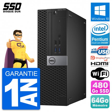 PC Dell OptiPlex 7040 SFF Intel G4400 RAM 64Go SSD 480Go HDMI Windows 10 Wifi