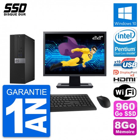 PC Dell 7040 SFF Ecran 22" Intel G4400 RAM 8Go SSD 960Go HDMI Windows 10 Wifi