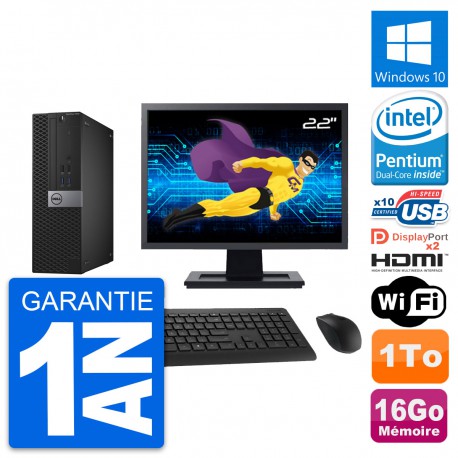 PC Dell 7040 SFF Ecran 22" Intel G4400 RAM 16Go Disque 1To HDMI Windows 10 Wifi