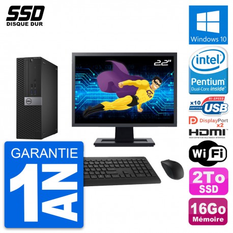 PC Dell 7040 SFF Ecran 22" Intel G4400 RAM 16Go SSD 2To HDMI Windows 10 Wifi