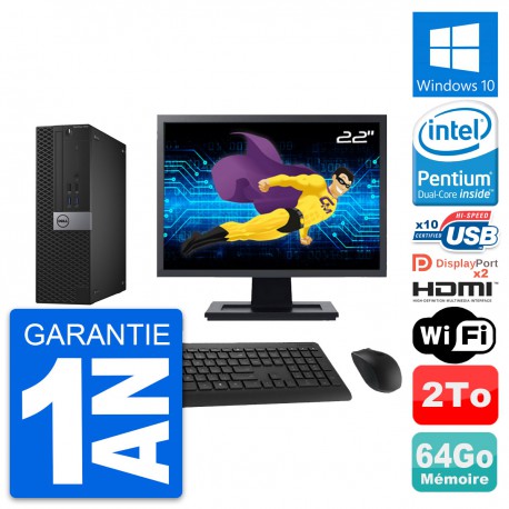 PC Dell 7040 SFF Ecran 22" Intel G4400 RAM 64Go Disque 2To HDMI Windows 10 Wifi