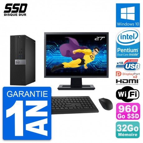 PC Dell 7040 SFF Ecran 27" Intel G4400 RAM 32Go SSD 960Go HDMI Windows 10 Wifi