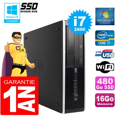 PC HP Compaq 8300 SFF Core I7-2600 Ram 16Go Disque 480Go SSD Graveur DVD Wifi W7
