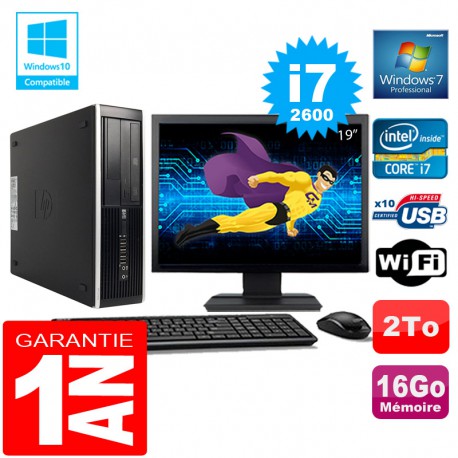 PC HP Compaq 8300 SFF Core I7-2600 Ram 16Go Disque 2 To Wifi W7 Ecran 19"