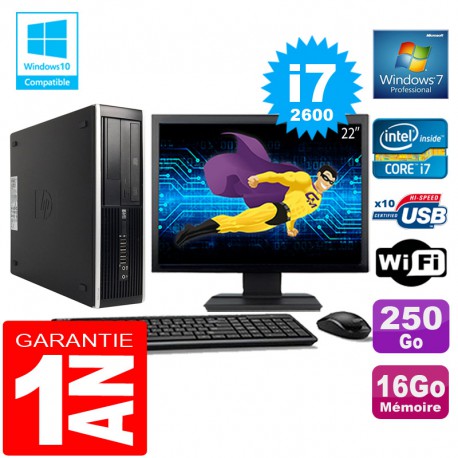 PC HP Compaq 8300 SFF Core I7-2600 Ram 16Go Disque 250 Go Wifi W7 Ecran 22"