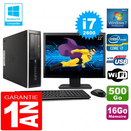 PC HP Compaq 8300 SFF Core I7-2600 Ram 16Go Disque 500 Go Wifi W7 Ecran 22"