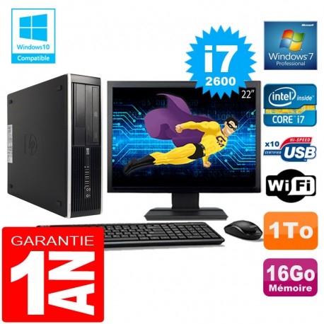 PC HP Compaq 8300 SFF Core I7-2600 Ram 16Go Disque 1 To Wifi W7 Ecran 22"