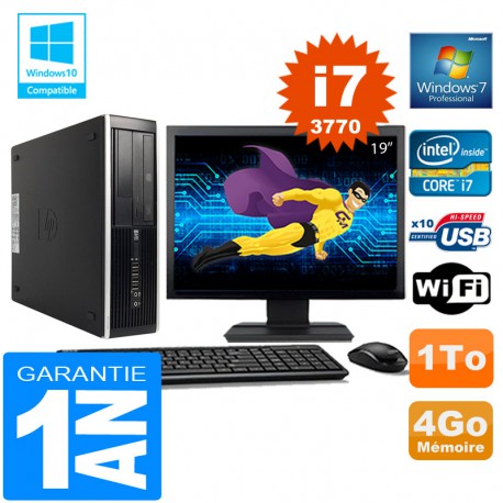 PC HP Compaq 8300 SFF Core I7-3770 Ram 4Go Disque 1 To Wifi W7 Ecran 19"