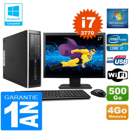PC HP Compaq 8300 SFF Core I7-3770 Ram 4Go Disque 500 Go Wifi W7 Ecran 27"