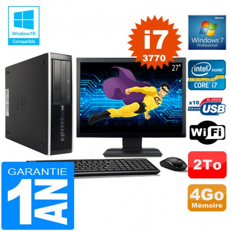 PC HP Compaq 8300 SFF Core I7-3770 Ram 4Go Disque 2 To Wifi W7 Ecran 27"