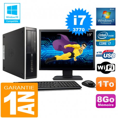 PC HP Compaq 8300 SFF Core I7-3770 Ram 8Go Disque 1 To Wifi W7 Ecran 19"