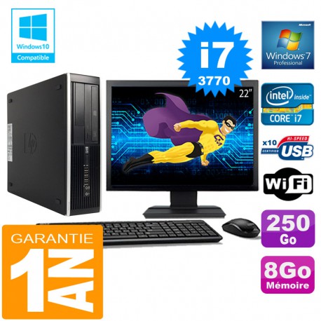 PC HP Compaq 8300 SFF Core I7-3770 Ram 8Go Disque 250 Go Wifi W7 Ecran 22"