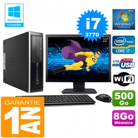 PC HP Compaq 8300 SFF Core I7-3770 Ram 8Go Disque 500 Go Wifi W7 Ecran 22"
