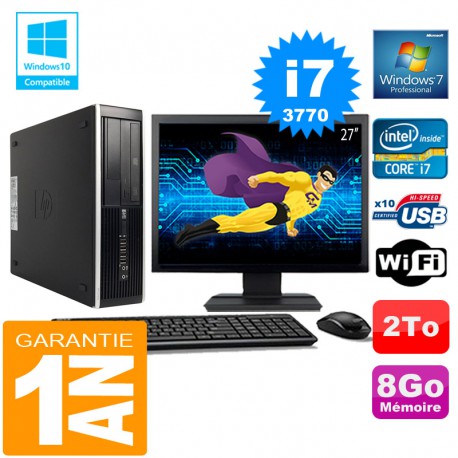 PC HP Compaq 8300 SFF Core I7-3770 Ram 8Go Disque 2 To Wifi W7 Ecran 27"