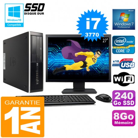 PC HP Compaq 8300 SFF Core I7-3770 Ram 8Go Disque 240 Go SSD Wifi W7 Ecran 27"
