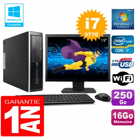 PC HP Compaq 8300 SFF Core I7-3770 Ram 16Go Disque 250 Go Wifi W7 Ecran 19"