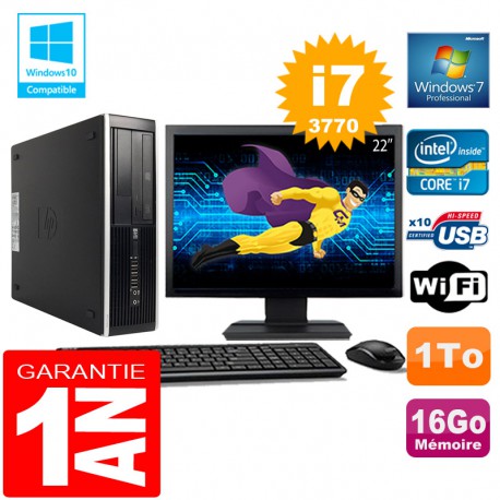 PC HP Compaq 8300 SFF Core I7-3770 Ram 16Go Disque 1 To Wifi W7 Ecran 22"