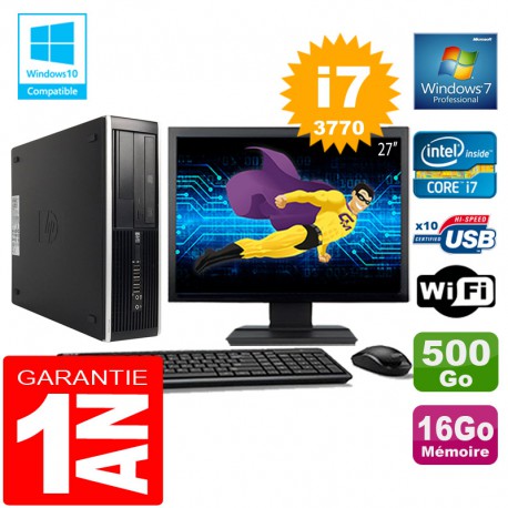 PC HP Compaq 8300 SFF Core I7-3770 Ram 16Go Disque 500 Go Wifi W7 Ecran 27"