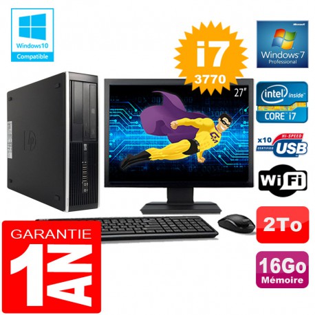 PC HP Compaq 8300 SFF Core I7-3770 Ram 16Go Disque 2 To Wifi W7 Ecran 27"