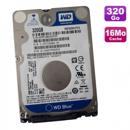 Disque Dur 320Go SATA 2.5" WD Blue WD3200LPCX-16VHAT1 CP725086-01 10601900552