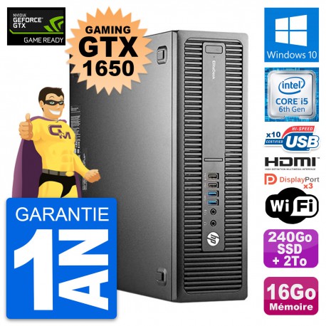 PC HP 800 G2 SFF Gaming GTX 1650 i5-6500 RAM 16Go 240Go SSD + 2To Windows 10